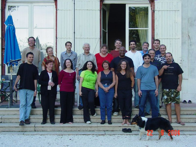 The Chateau mascot patrols his herd as they assemble for a group photo. They are all being good and serious sheep.